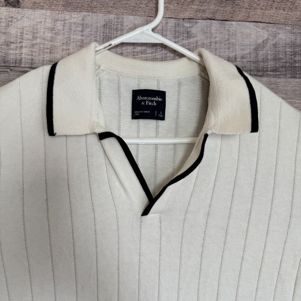 Abercrombie Fitch Johnny Collar Polo Shirt Mens Large White Ribbed Preppy - Picture 3 of 7